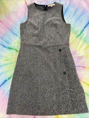 LOFT Sleeveless Tweed Sheath Dress in Black and Gray